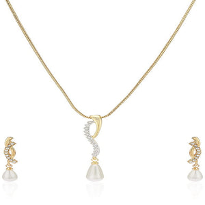 Estele  Gold Plated Glass Pearl Drop Chain Necklace Set for Women