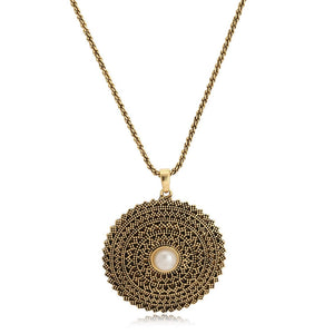 Estele 24 Kt Oxidized Gold Plated Pearl Mandala Chain Necklaces