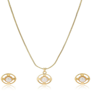 Estele 24 Kt Gold Plated Glass Pearl Button Chain Necklaces