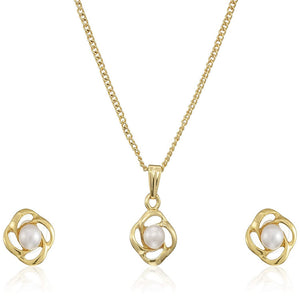 Estele Trendy and Fancy Gold Plated Glass Pearl Pendant Set for Women