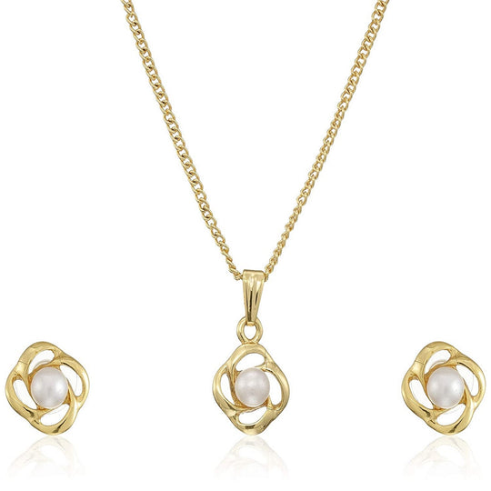 Estele Trendy and Fancy Gold Plated Glass Pearl Pendant Set for Women