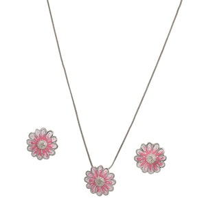 Estele Rhodium Plated enamel flower Pendant Set for Women