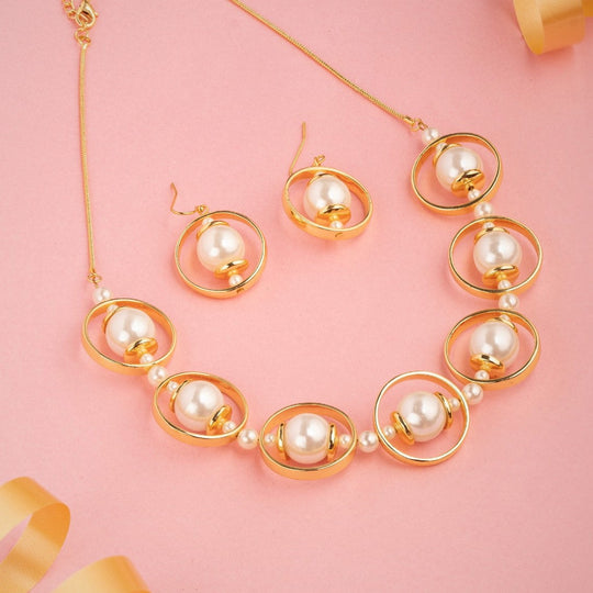 Estele - Fancy and fashionable Glass Pearl Encirlced necklace set