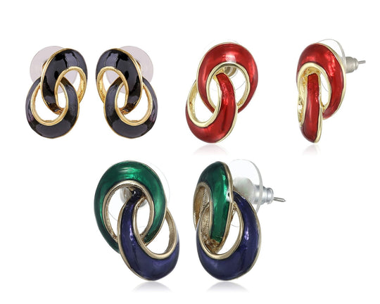 Enamel and Gold Plated Combo Earrings Set