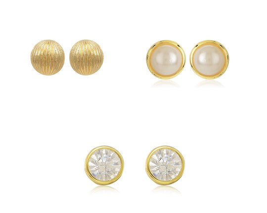 Estele Gold Tone Plated Round Pearl Small Stud Earrings for women