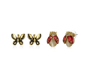 Estele Valentines Day Gift Gold Plated Pearl Lady bug Stud Earrings(GOLD & RED)