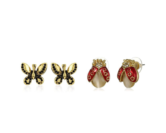 Estele  Gold Plated Pearl Lady bug Stud Earrings(GOLD & RED)
