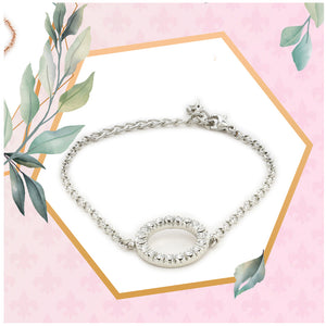 Estele Round Silver Tone Bracelet Using Swarovski Stones for women (adjustable)