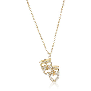Estele Gold tone chaing with laughing and sad masks with white stones for women