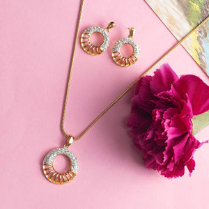 Estele 24 Kt Gold Plated Circular with Austrian Crystals Pendant Set for Women