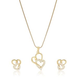 Two Tone Plated Heart Shaped Lock Pendant With Earrings