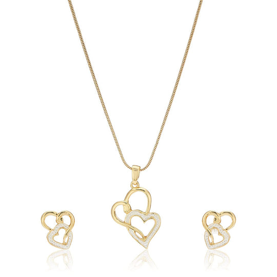 Two Tone Plated Heart Shaped Lock Pendant With Earrings