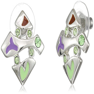 Estele Silver Tone Square Shape with Enamel and Crystal Necklace Set for Women