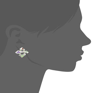Estele Silver Tone Square Shape with Enamel and Crystal Necklace Set for Women