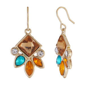 Estele Gold Plated Colorful Amber Princess crystal Drop Earrings for women
