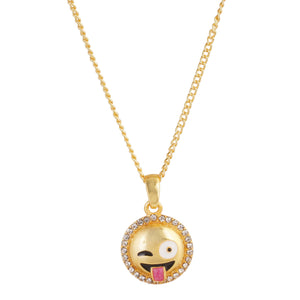 Estele  gold plated Emoji Pendant with Tongue out expression for women