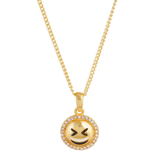 Estele  GOLD plated Grinning Squinting Face Emoji Pendant For Girls